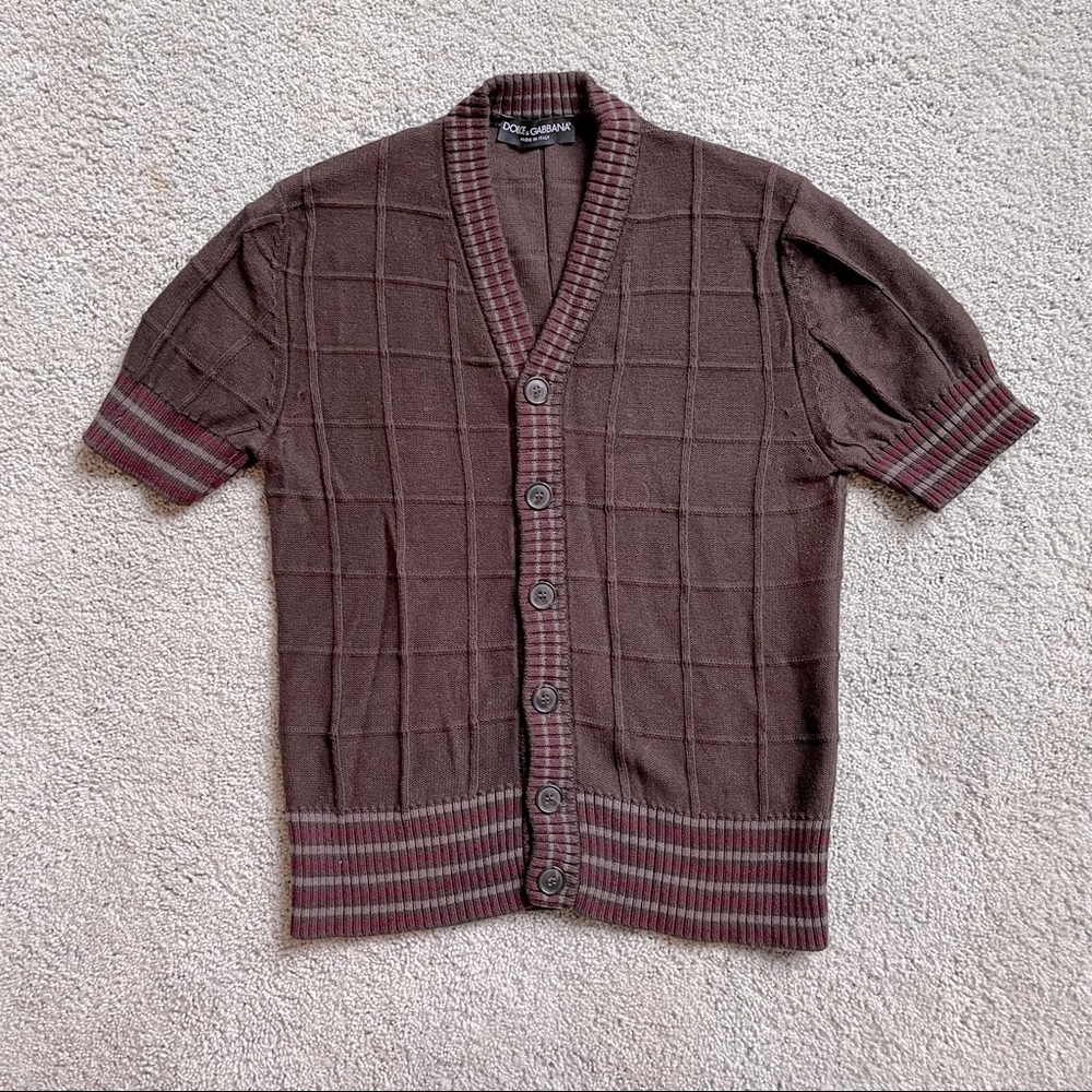 DOLCE & GABBANA Brown Button Down Short Sleeve Sweater S/M (US 6)